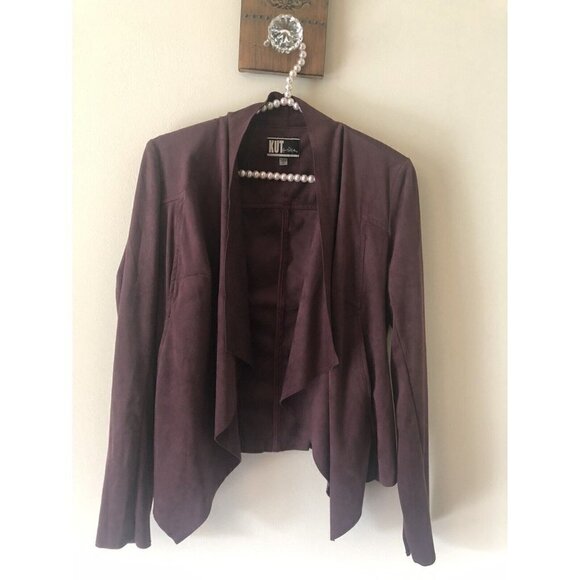 Kut from the Kloth Tayanita Faux Suede Jacket Drape Collar Burgundy Size XS - Picture 1 of 4